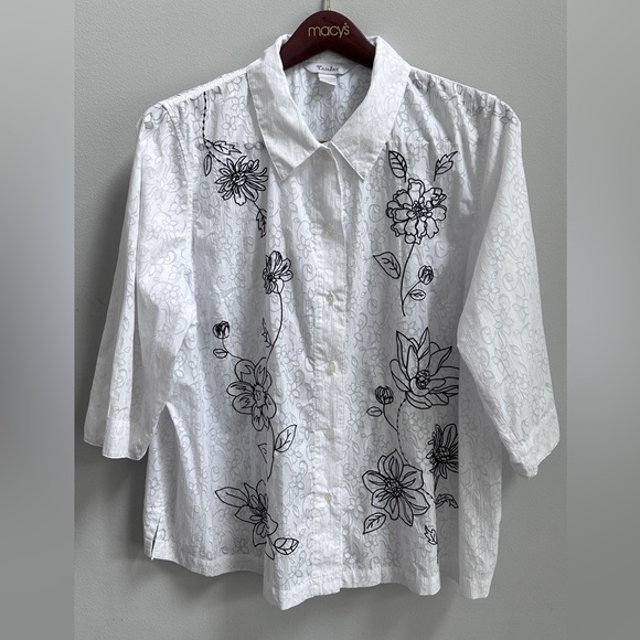 tanjay white black foral top button down shirt size 20W - Picture 1 of 9